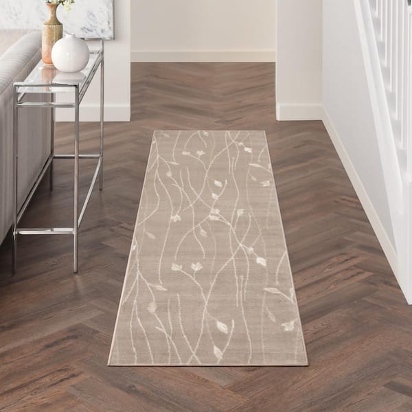 Grafix Beige 2 ft. x 8 ft. Floral Contemporary Runner Area Rug
