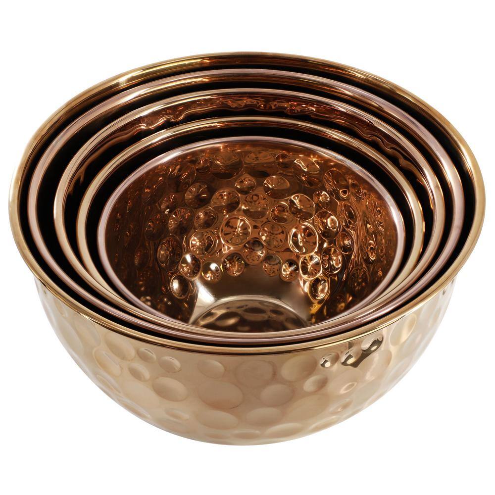 Hammered Copper 5-Piece Stainless Steel Serving Bowl Set