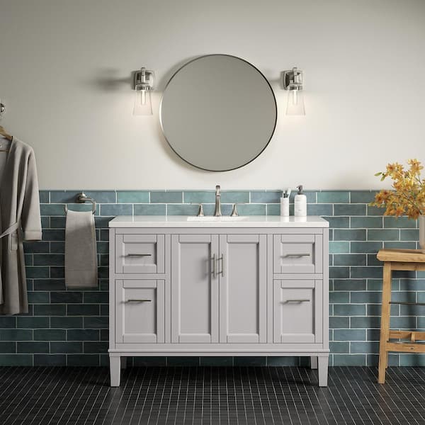 KOHLER Chesil 48in. Single Sink Freestanding Atmos Grey Bath Vanity with Bianco Bella Quartz Top Assembled