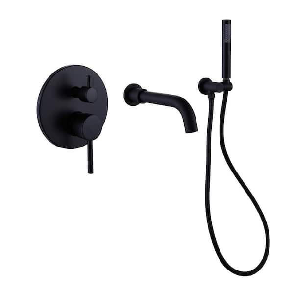Aurora Decor ACA Single-Handle wall-Mount Roman Tub Faucet with Hand Shower in Matte black
