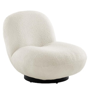 Kindred Upholstered Fabric Swivel Lounge Barrel Chair in Black Ivory
