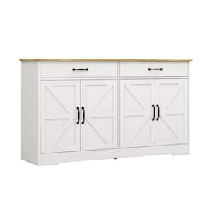 White MDF 55.9 in. 4-Door Sideboard Farmhouse Style Buffet Storage Cabinet with 2-Drawers