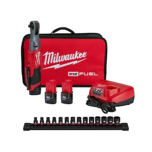 M12 FUEL 12V Li-Ion Brushless 3/8 in. Cordless Ratchet Kit with (2) 2.0Ah Batteries, Charger, Bag, & Metric Socket Set