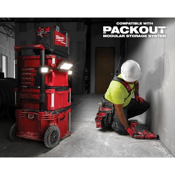 Milwaukee - M18 18-Volt Lithium-Ion Cordless PACKOUT 3000 Lumens LED Light with Built-In Charger with (1) 5.0 Ah Battery