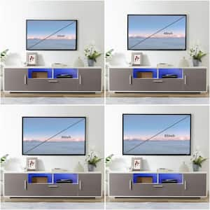 63 in. W x 14 in. D x 16 in. H White+Gray Modern TV Stand with LED Lights Fit up to 65 inch TV