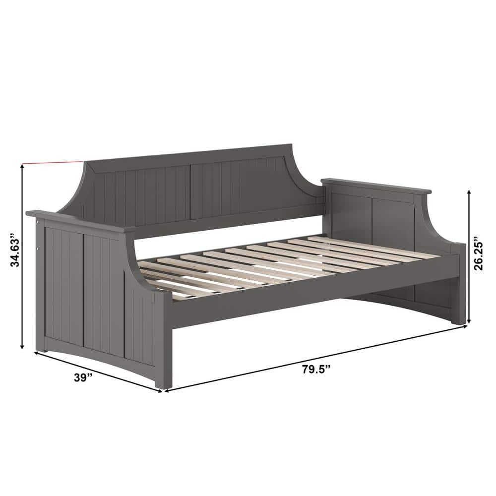Gray Twin Solid Wood Daybed with Slats and Drawer