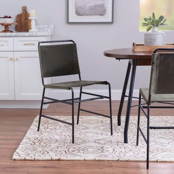 Wheeler Green Velvet Polyester Black Metal Dining Side Chair