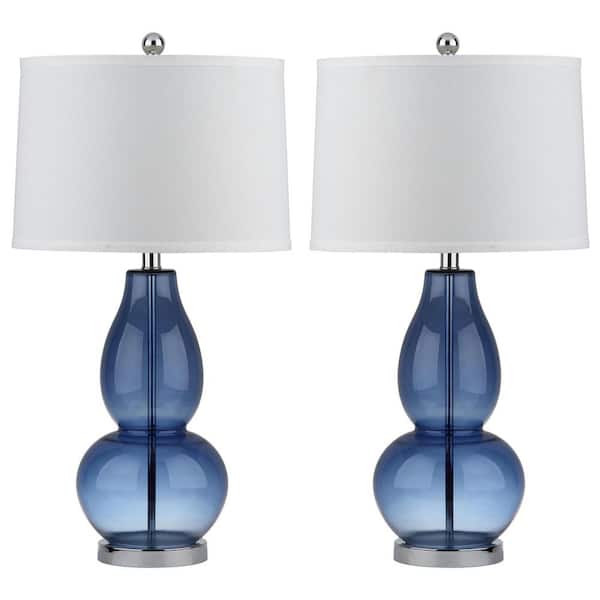 SAFAVIEH Mercurio 28.5 in. Blue Double Gourd Table Lamp with Off-White ...