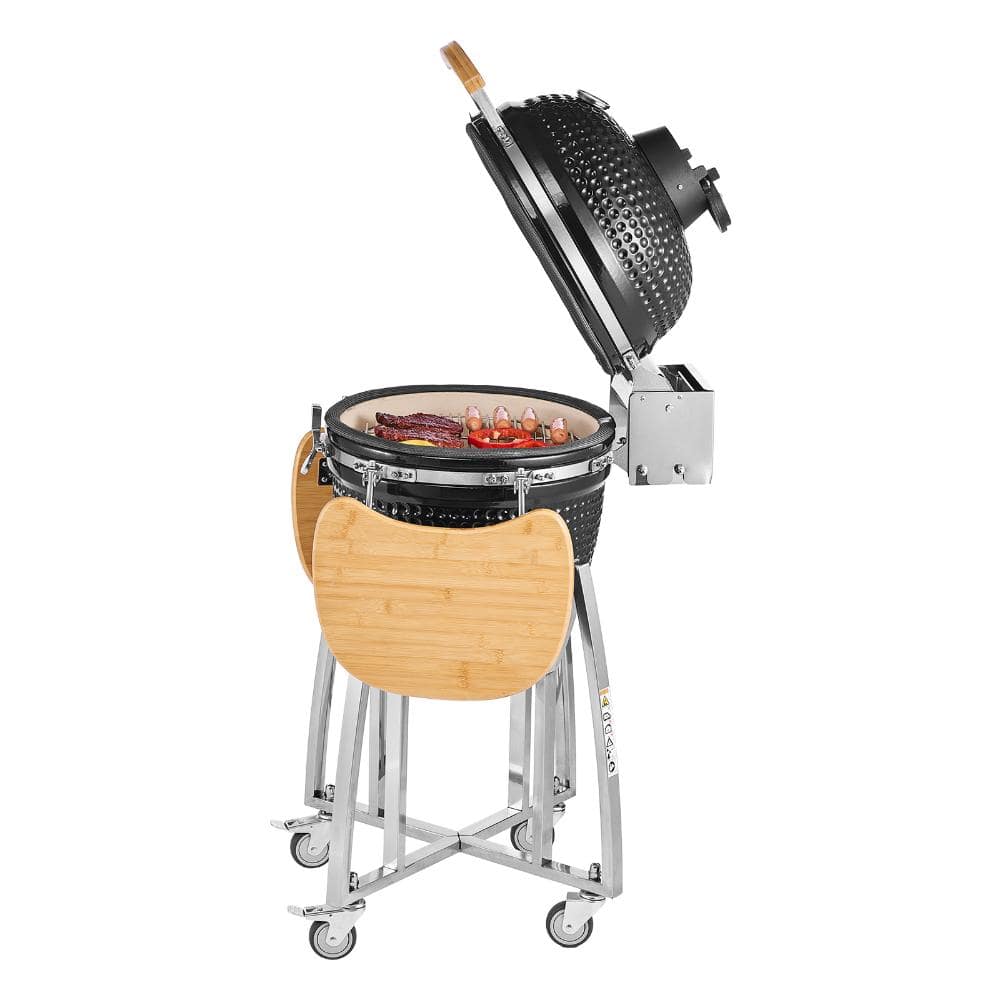 Kamado Charcoal Grill 18 in. Ceramic BBQ Smoke with 4 Wheels, Built-In Thermometer, Air Vents & Side Shelf price history on PriceWatchPro