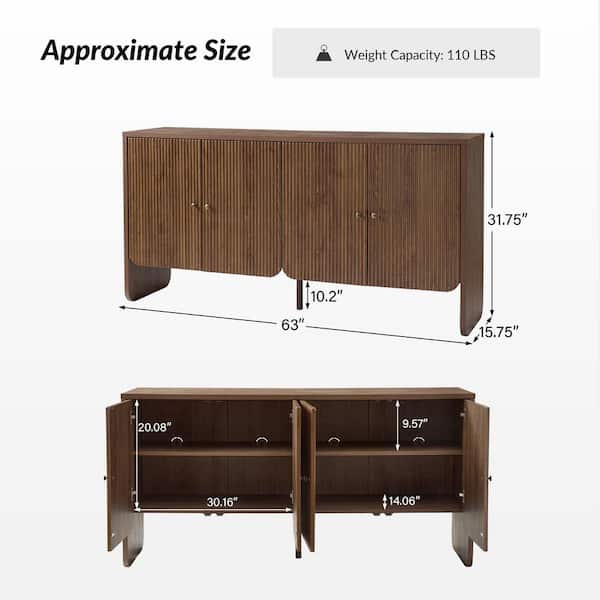 JAYDEN CREATION Phyllis Walnut Wood 63 in. 4-Door Sideboard with