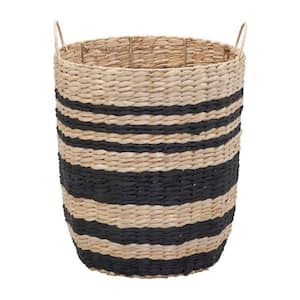 Natural and Black Cattail Decorative Wicker Basket