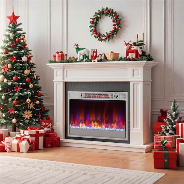 23 in. Infrared Quartz Electric Fireplace Insert with Remote Control Silver
