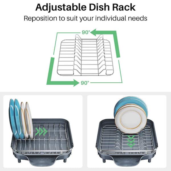 Numhew Gray Stainless Steel Dish Drying Rack, Expandable Dish Rack