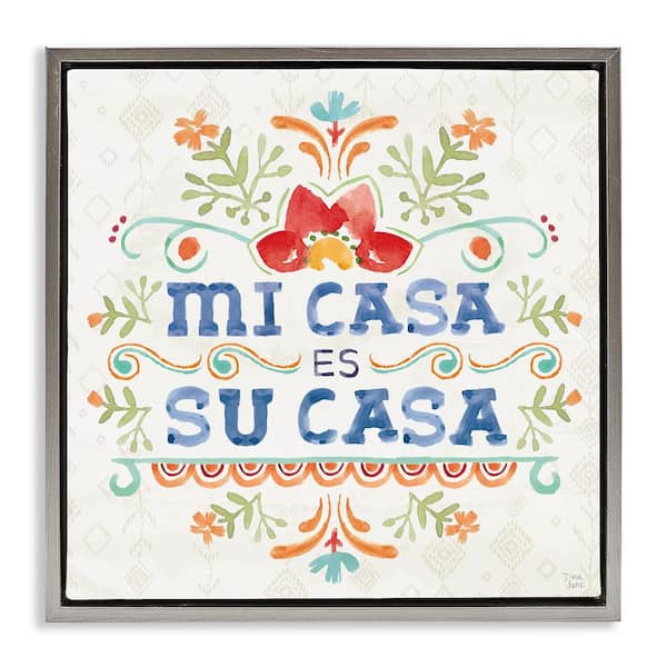 Stupell Industries Our House Pattern by Dina June Gray Floater Frame Typography Graphic Art Print 25 in. x 25 in.