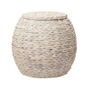 17 in. Barrel Basket Side Table in Hyacinth White Wash
