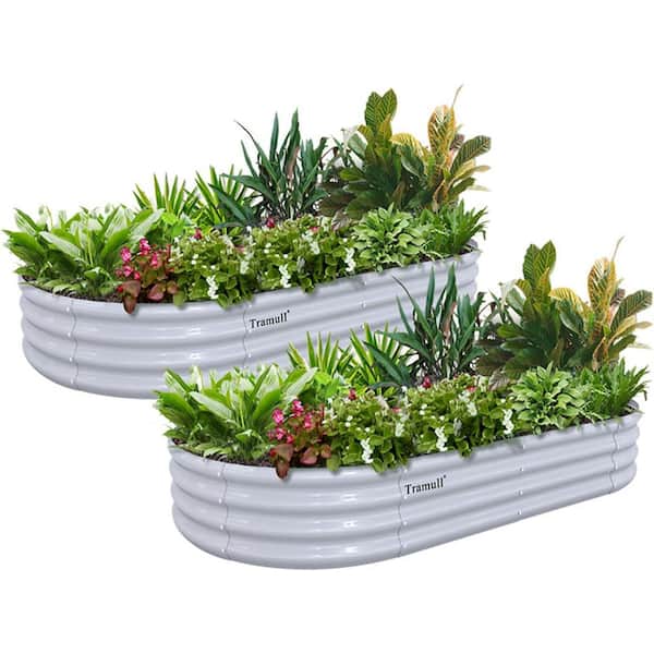 Unbranded 6 x 3 x 1 ft. Light Grey Oval Galvanized Metal Raised Garden Beds for Planting Vegetables Flowers Herb (2-Pack)