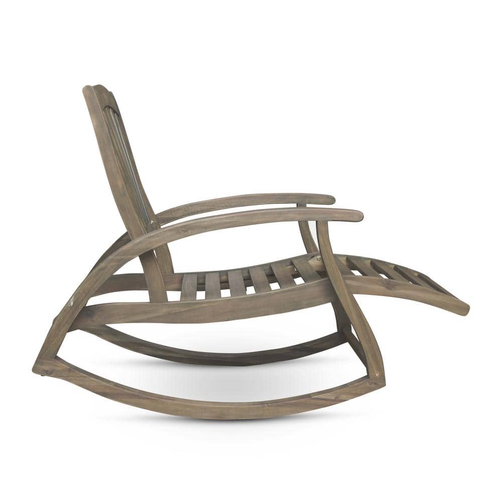 Gray Acacia Wood Outdoor Rocking Chair with Footrest