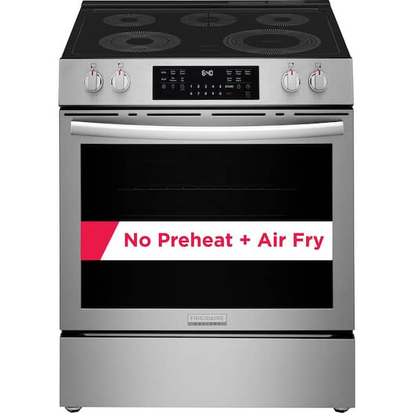 Gallery 30 in. 5-Element Slide-In Front Control 30 min Cleaning Electric Range with Total Convection in Stainless Steel