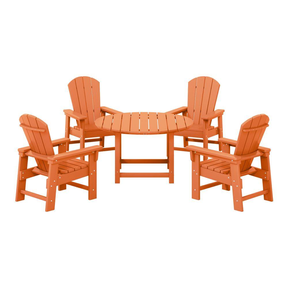 Children's Laguna Outdoor Patio All Weather Plastic 5-Piece Kids Adirondack Round Picnic Table Dining Set in Orange price history on PriceWatchPro