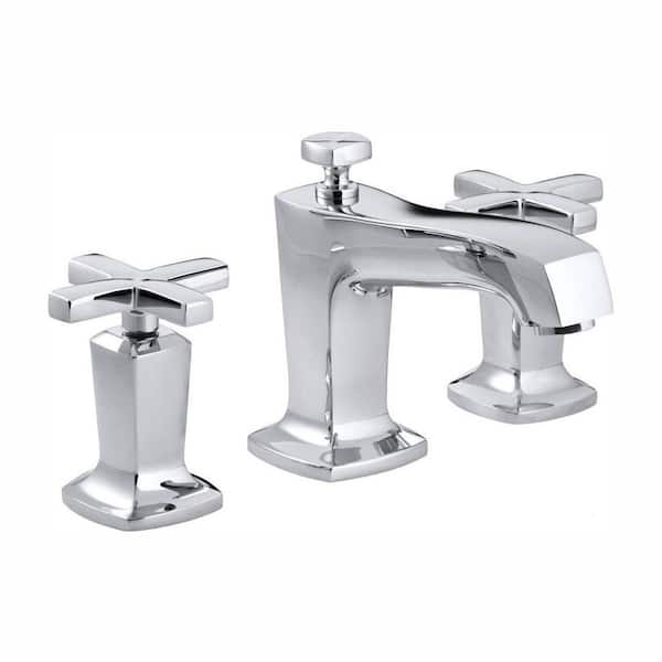 KOHLER Margaux 8 in. Widespread 2-Handle Low-Arc Water-Saving Bathroom Faucet in Polished Chrome with Cross Handles