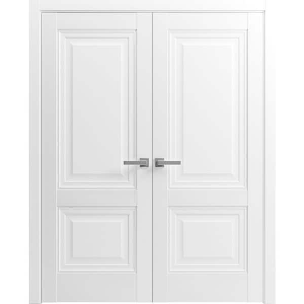 Sartodoors 56 in. x 80 in. 2 Panel White Finished Solid Wood Sliding Door with Hardware