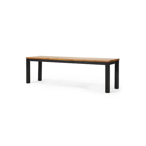 Noble House Pellerin 63 in. 2-Person Teak Wood and Metal Outdoor Patio Bench