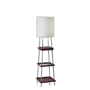63.25 in. Brown and White 1 Light 1-Way (On/Off) Column Floor Lamp for Liviing Room with Cotton Round Shade