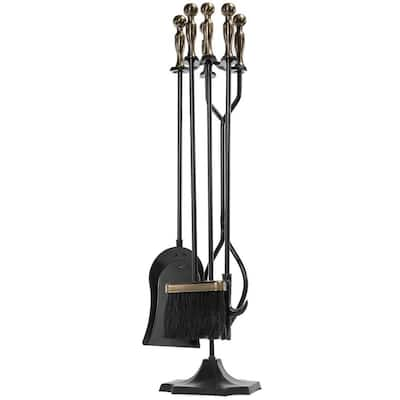 Syntrific 5 Pieces 32inch Fireplace Tool Set Black Cast Iron Fire