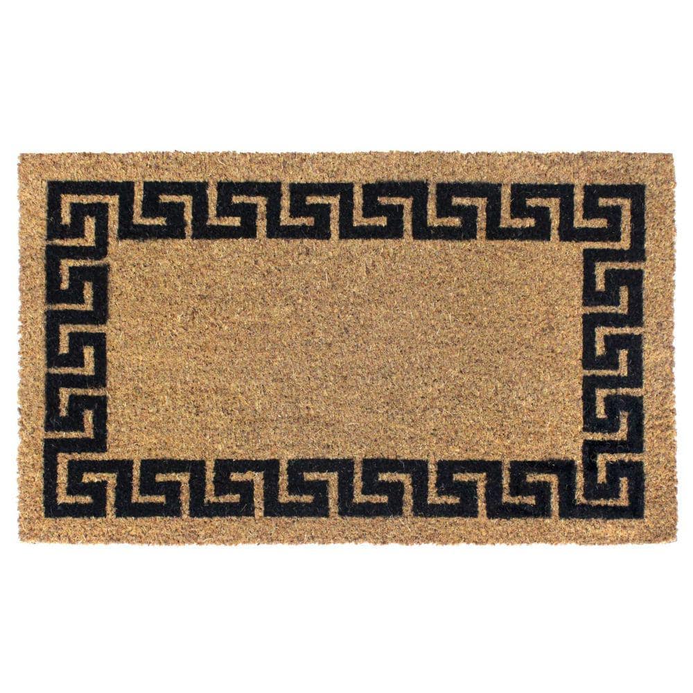 Black and Natural Coir Greek Key Outdoor Doormat, 18" x 30"