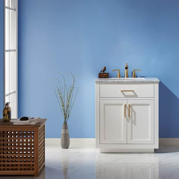 Ivy 30 in. Bath Vanity in White with Carrara Marble Vanity Top in White with White Basin