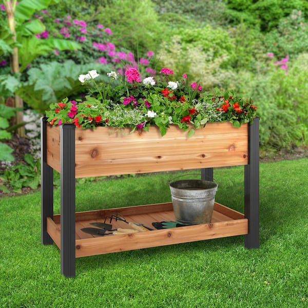 2 ft. x 4 ft. Elevated Cedar Garden Bed with Shelf (Vinyl Legs)