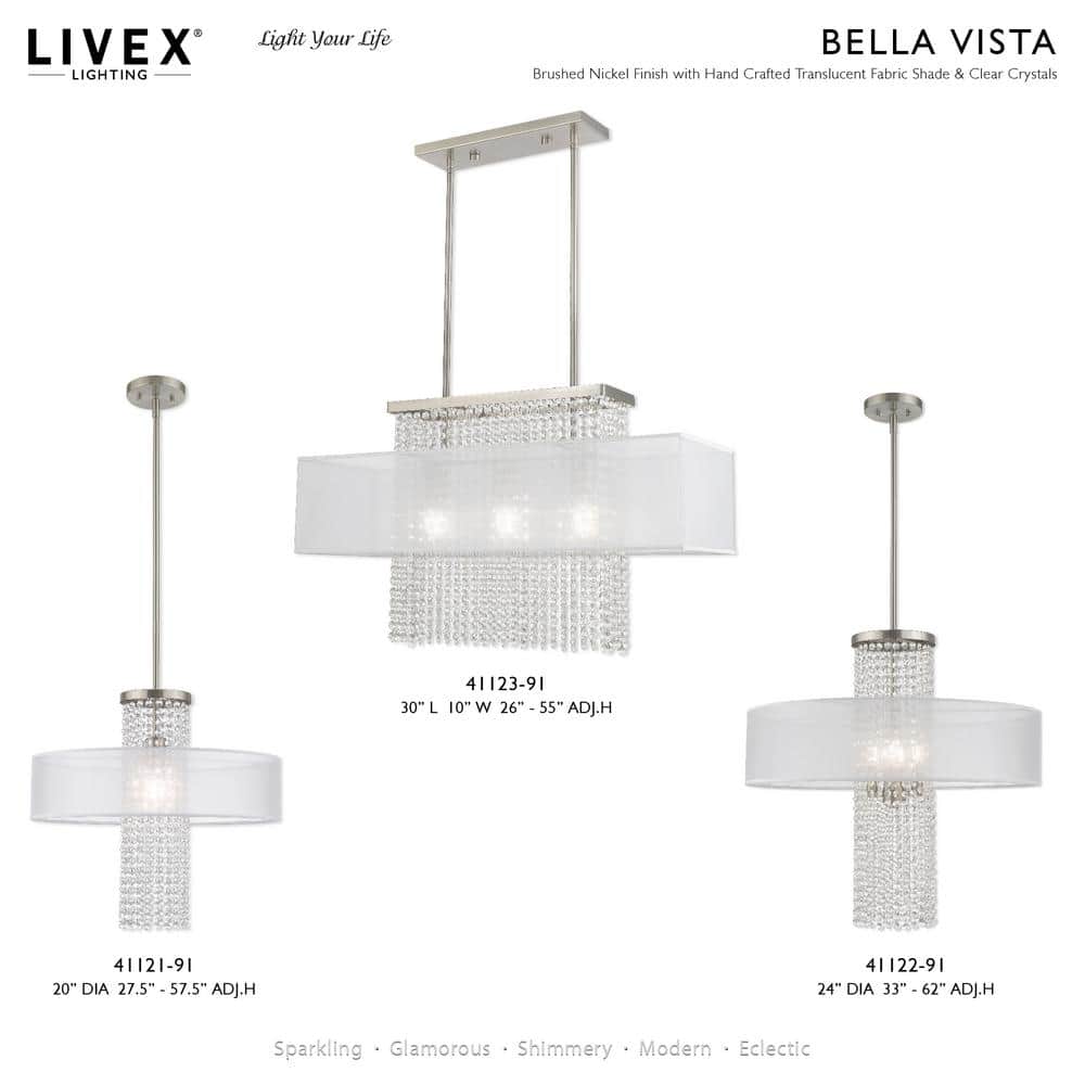 Bella Vista Brushed Nickel 1-Light Crystal Pendant Chandelier