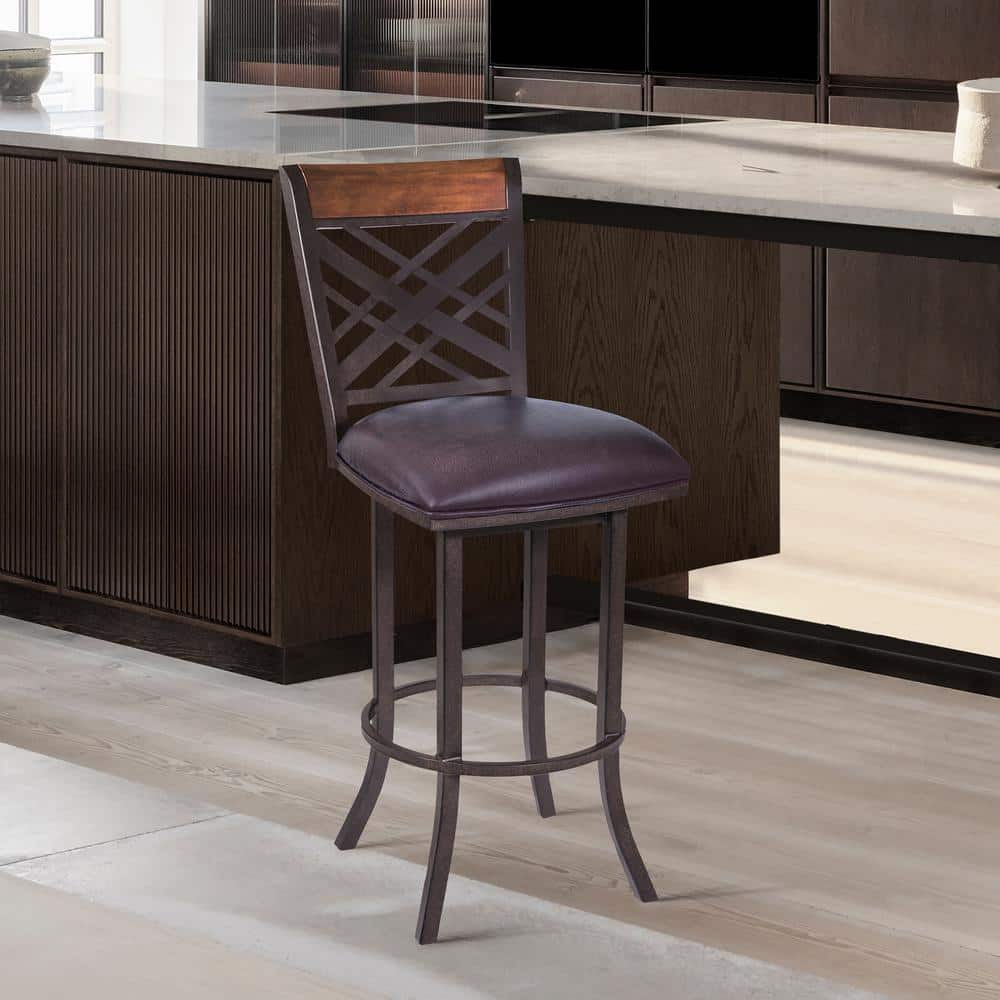 Tahiti 30 in. Bar Stool in Auburn Bay with Brown Pu upholstery