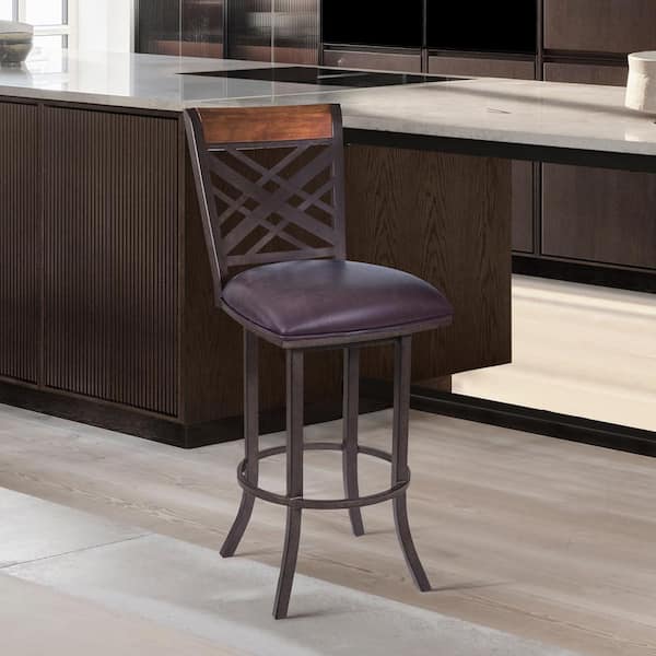 Armen Living Tahiti 30 in. Bar Stool in Auburn Bay with Brown Pu upholstery
