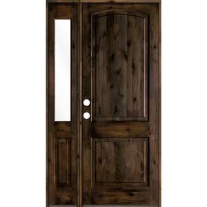 44 in. x 96 in. Knotty Alder Right-Hand/Inswing Clear Glass Black Stain Wood Prehung Front Door with Left Sidelite