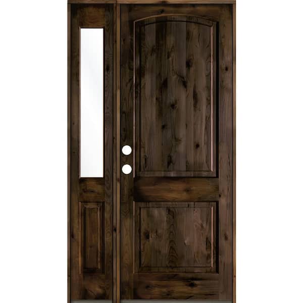 Krosswood Doors 44 in. x 96 in. Knotty Alder Right-Hand/Inswing Clear Glass Black Stain Wood Prehung Front Door with Left Sidelite