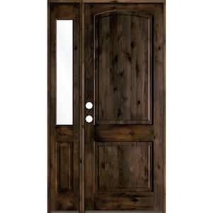 46 in. x 96 in. Knotty Alder 2 Panel Right-Hand/Inswing Clear Glass Black Stain Wood Prehung Front Door with Sidelite