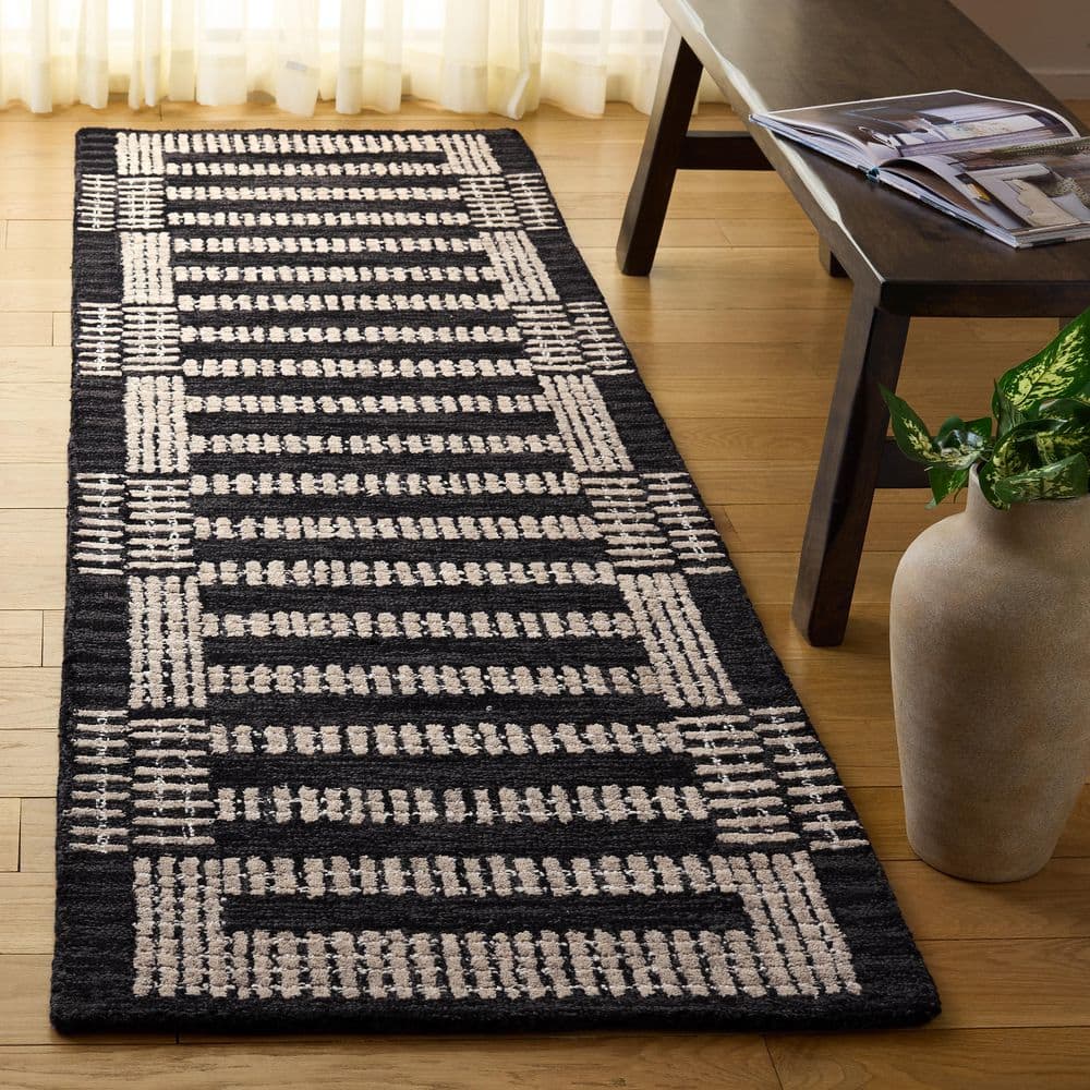 Pine 2 ft. x 8 ft. Charcoal/Ivory Border Striped Runner Rug price history on PriceWatchPro