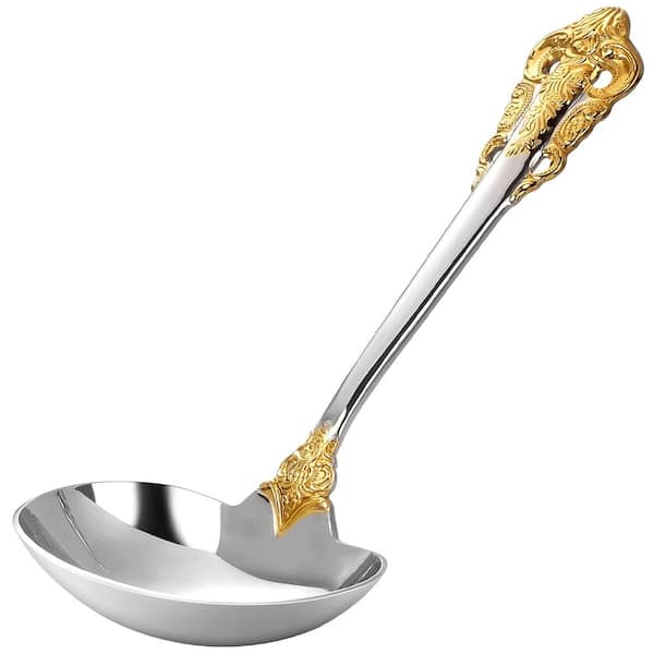 1-Piece Gold Accent 18/10 Stainless Steel Small Gravy Ladle with Mirror Finish 6.5 In. Length