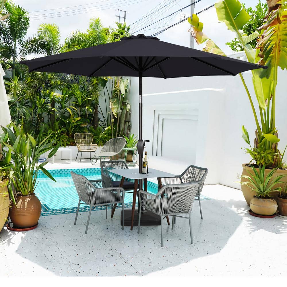 9 ft. Aluminum Patio Market Umbrella, Outdoor Table Umbrella with 8 Sturdy 