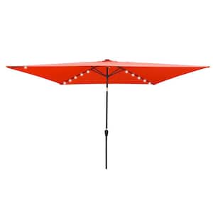 6.5 ft. x 10 ft. Rectangle Market Patio Umbrella Solar Lighted in Light Brick Red with Crank, Push Button Tilt for Porch