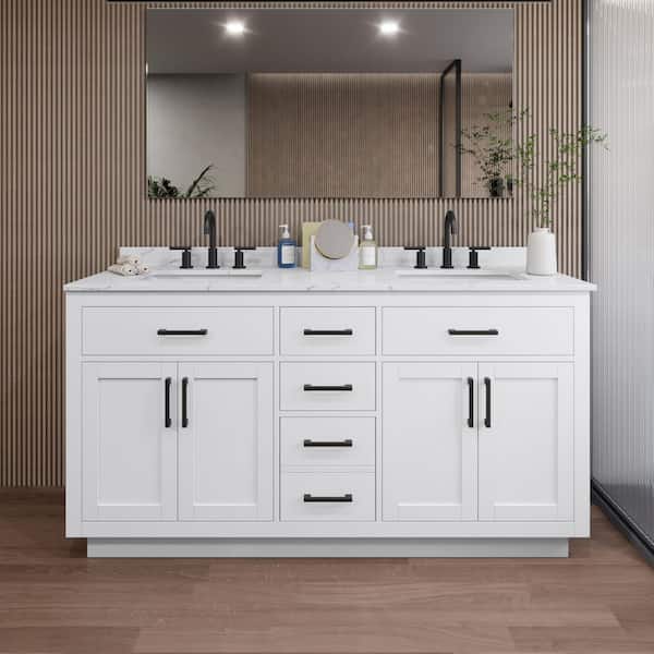 Wyndham Collection Beckett TK 66 in. W x 22 in. D x 35 in. H Double Bath Vanity in White with Giotto Quartz Top