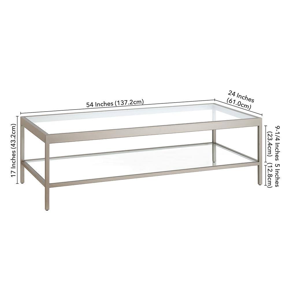 Satin Nickel 54'' Wide Rectangular Metal & Glass Coffee Table