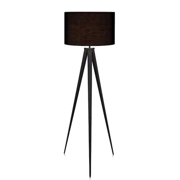 Teamson Home Romanza Postmodern Tripod Floor Lamp with Drum Shade in Matte Black