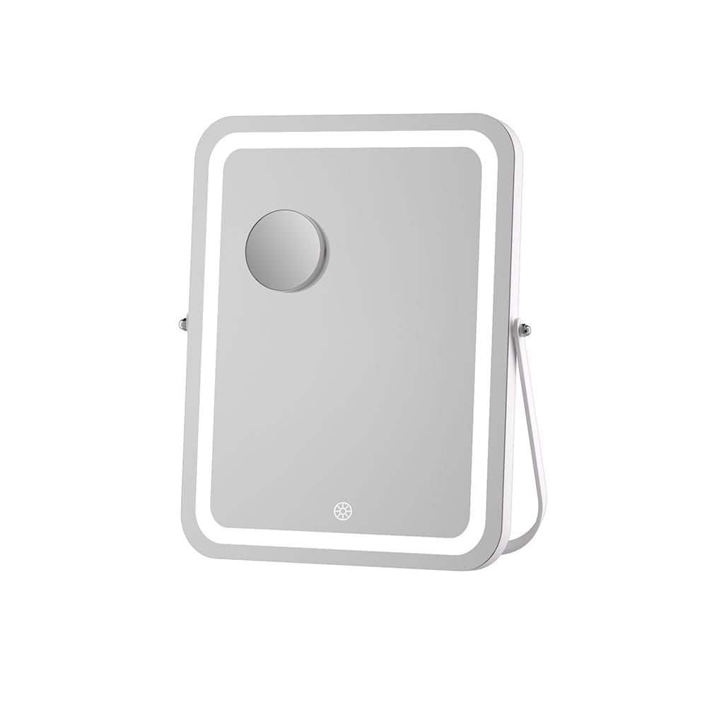 White 12 in W x 14 in. H Rounded Rectangle Framed LED Makeup Mirror with Bl