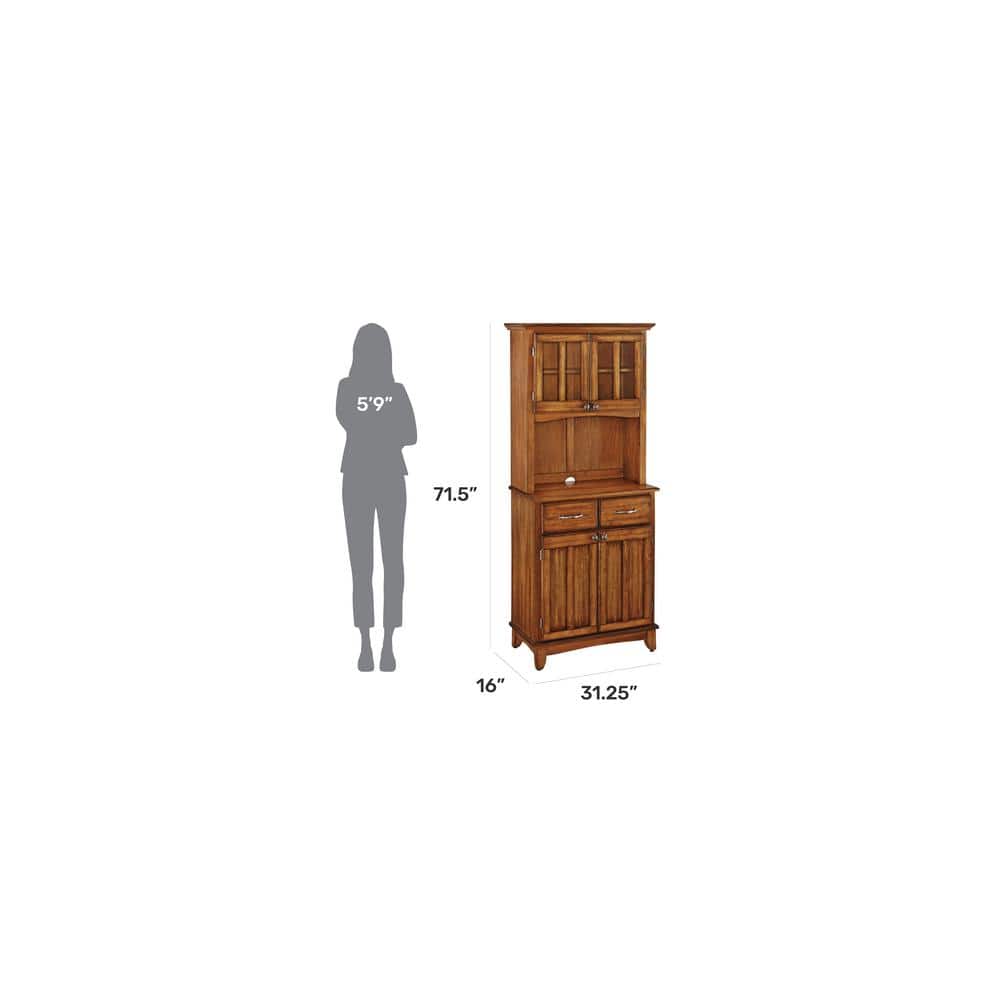 Cottage Oak Lighted China Cabinet with Glass Doors