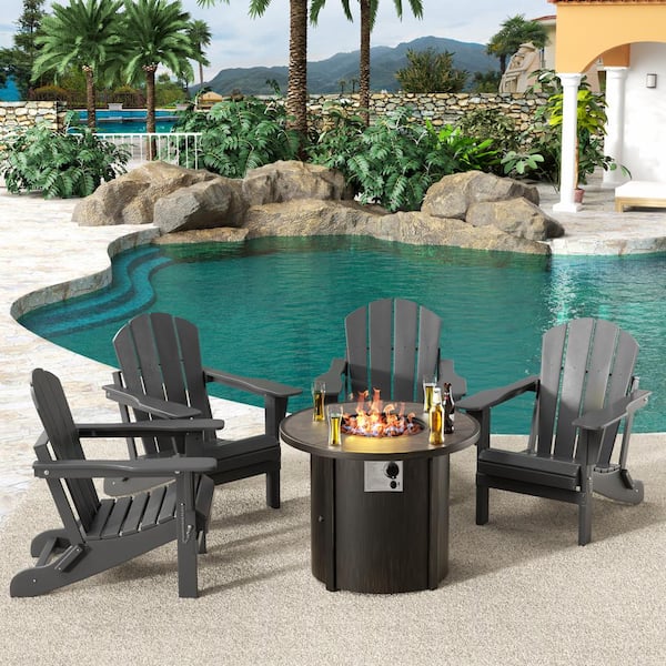 WESTIN OUTDOOR Springville Gray 5-Piece HDPE Plastic Folding Adirondack Patio Fire Pit Conversation Set