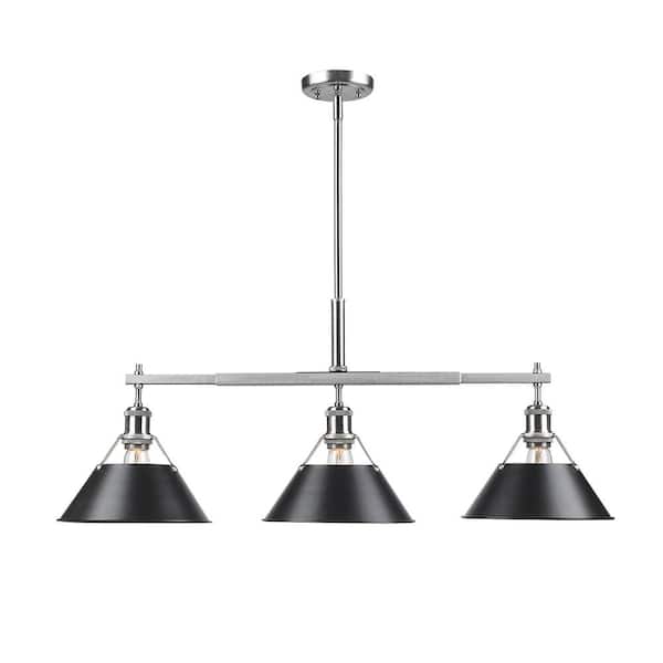 Golden Lighting Orwell PW 3-Light Pewter Pendant with Black Shade