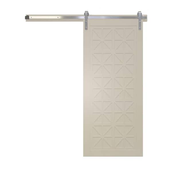 VeryCustom 30 in. x 84 in. Lucy in the Sky Off White Wood Sliding Barn Door with Hardware Kit in Stainless Steel
