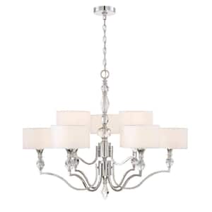 Evi 9-Light Chrome Chandelier with White Linen Shades For Dining Rooms